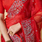 Vamsee Red Organza Saree - Swadesiicart