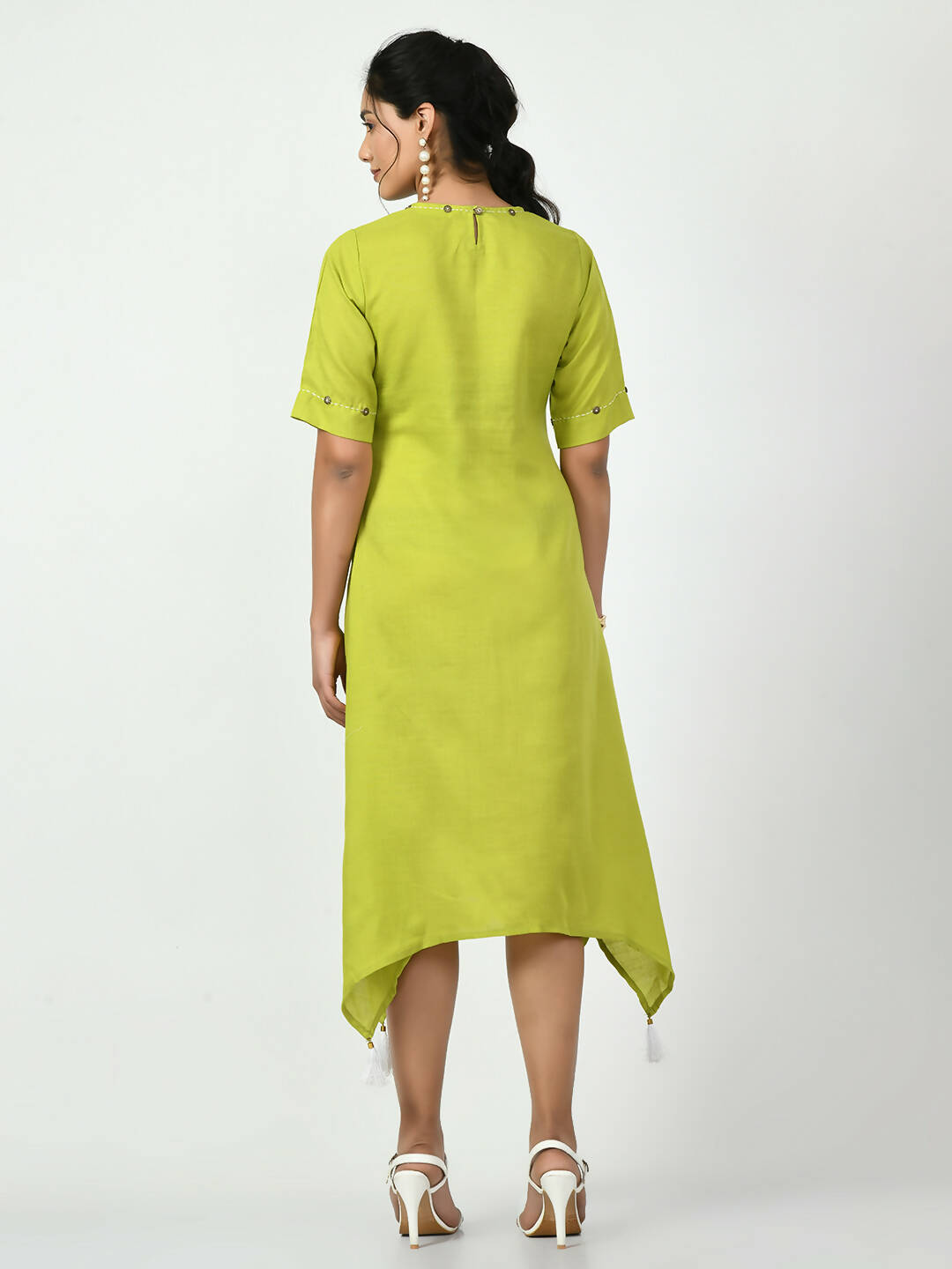 Myshka Women's Green A-Line Solid Kurta - Swadesiicart