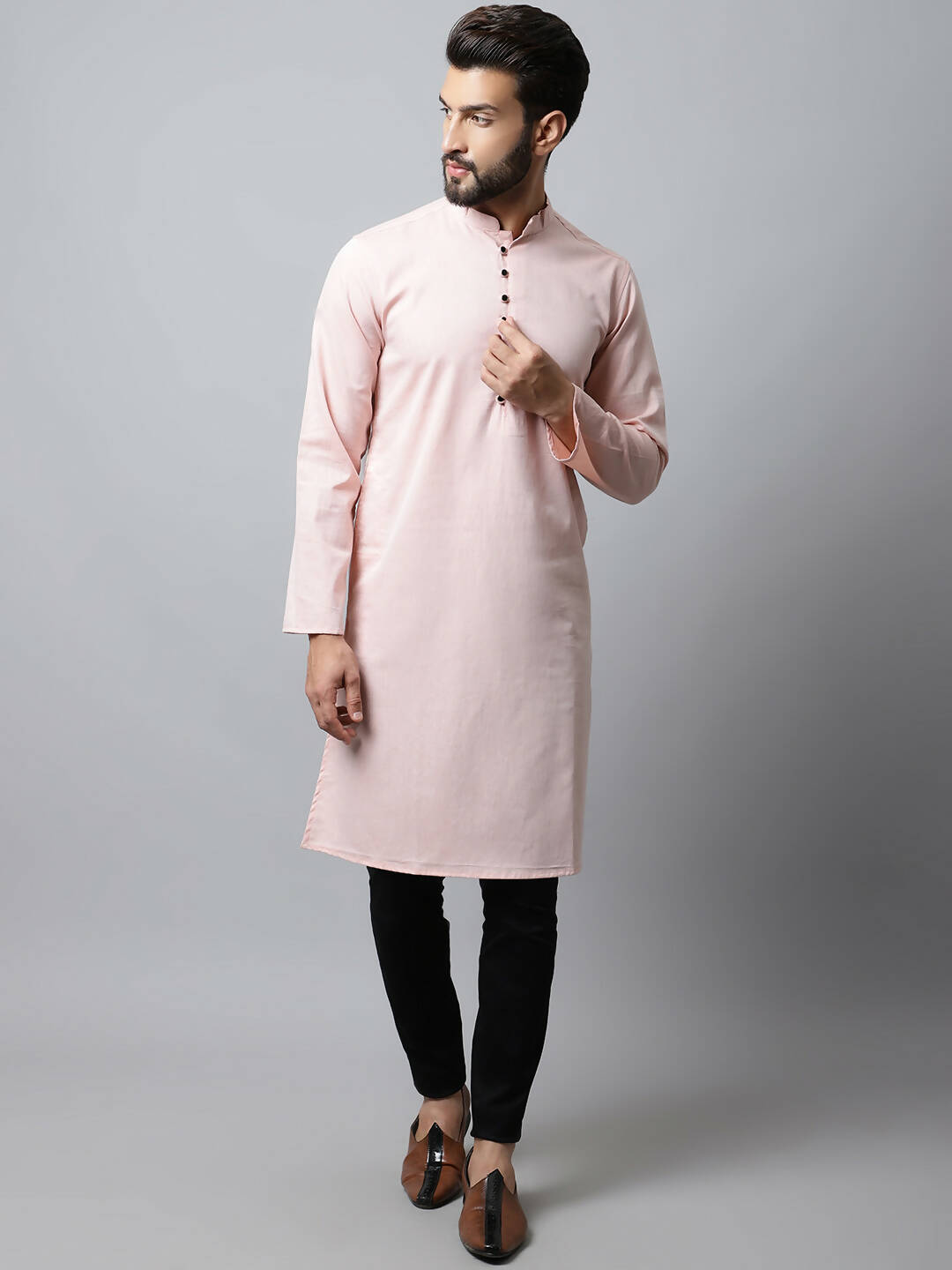 Even Apparels Pink Color Linen Pure Cotton Men's Kurta With Side Placket (SLD070) | Swadesiicart