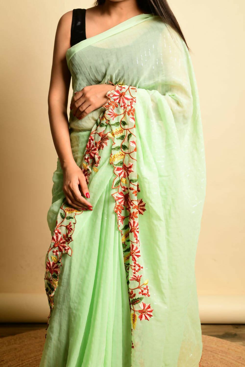 Vamsee Green Georgette Designer Saree - Swadesiicart