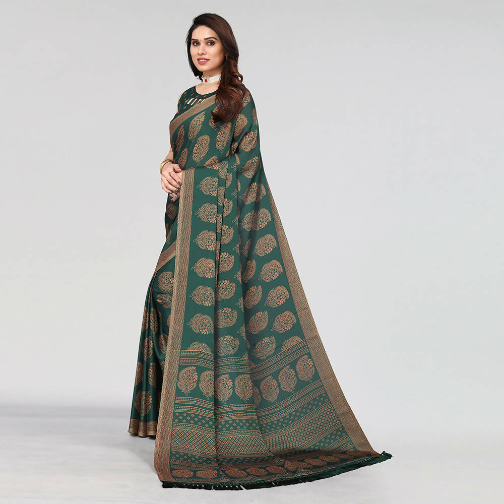 Women's Partywear Designer Green Moss chiffon Fancy Saree - Dyuti | Swadesiicart