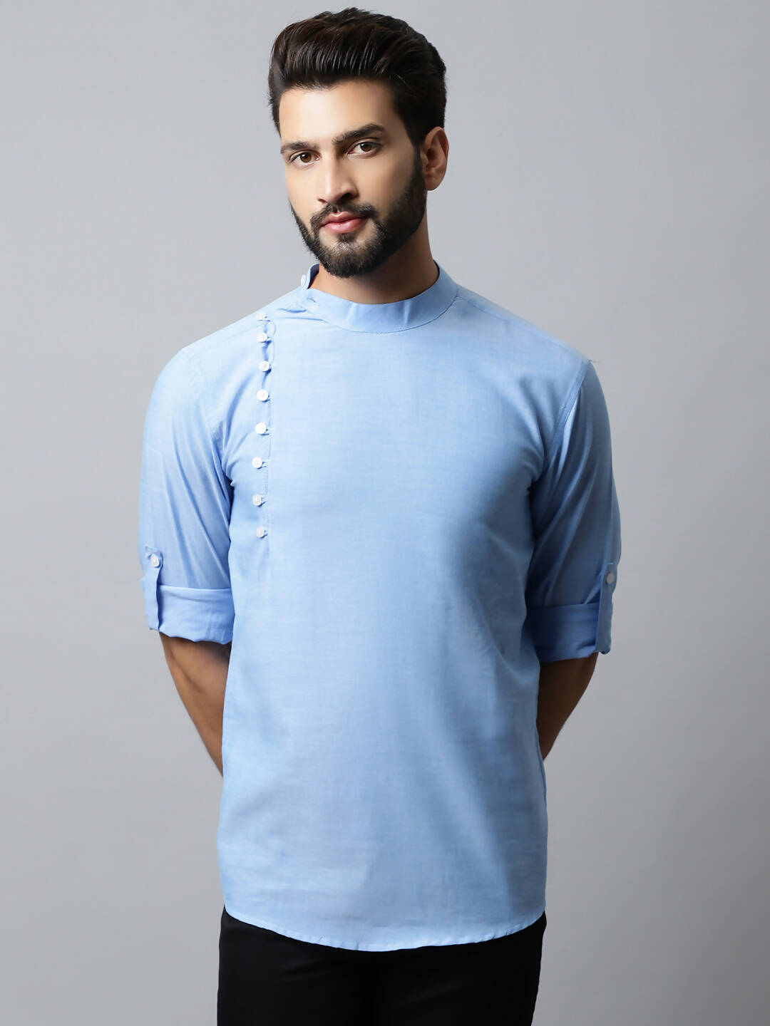 Even Apparels sky Blue Color Pure Cotton Men's Kurta With Side Placket (MMS503) | Swadesiicart