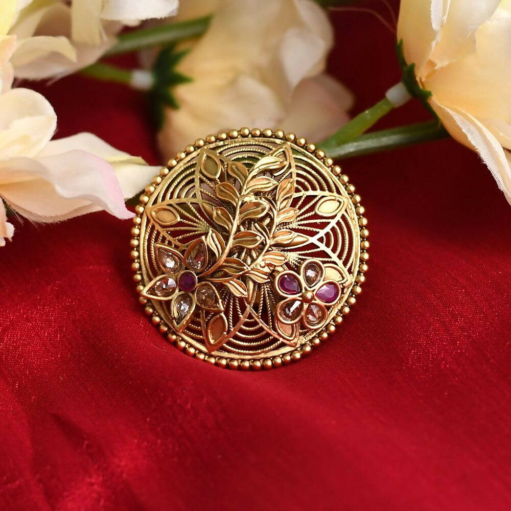Mominos Fashion Joharkamal Gold-Polished Stone Studded Adjustable Finger Ring - Design 13 | Swadesiicart