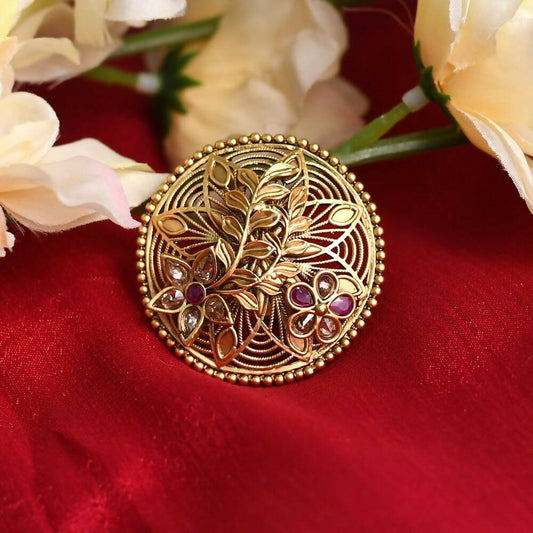 Mominos Fashion Joharkamal Gold-Polished Stone Studded Adjustable Finger Ring - Design 13 | Swadesiicart