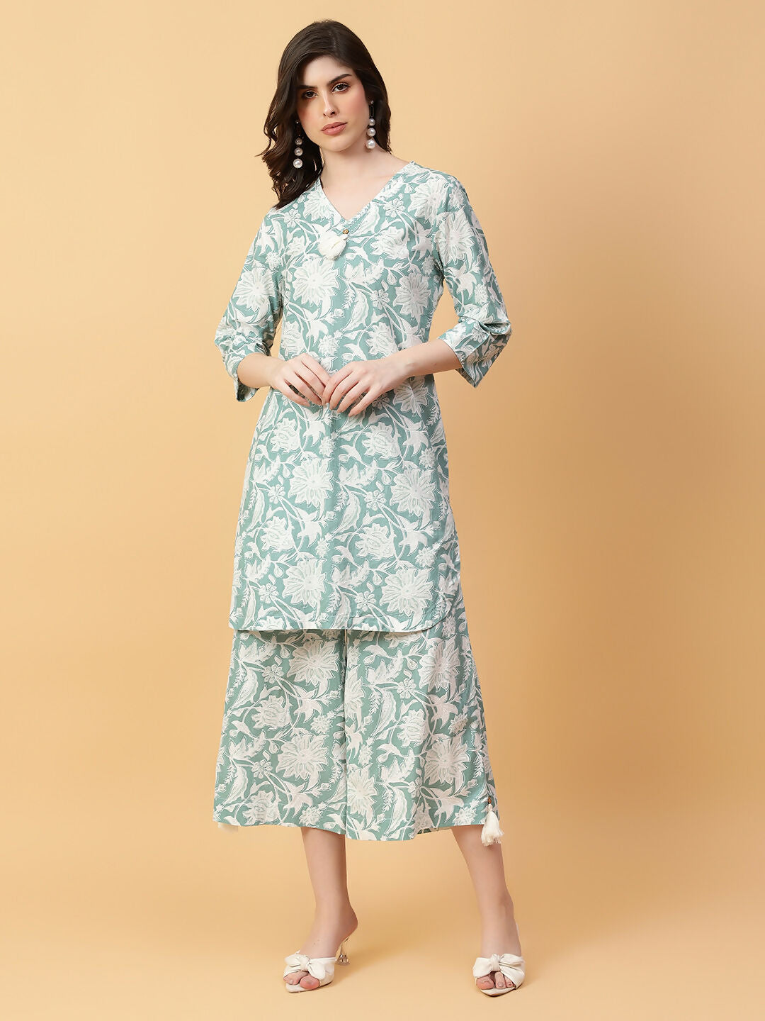 Joban Fashion Green Cotton Printed & Hand Work Co-ord Set - Swadesiicart