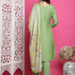 Jyoti Fashion Women's Green Muslin Floral Resham Embroidery Kurta with Trouser & Dupatta | Swadesiicart