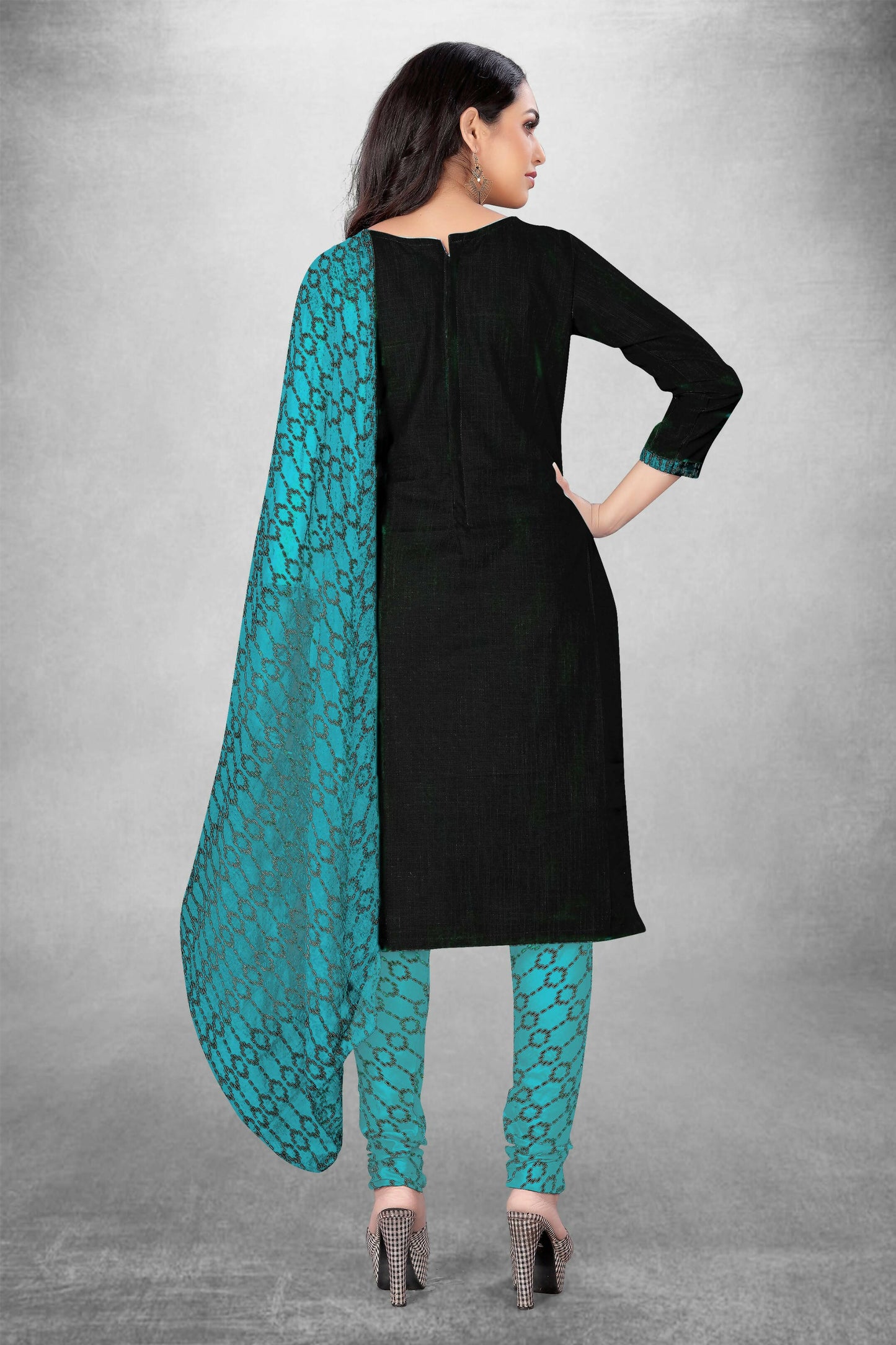 Black Cotton Printed Unstitched Dress Material - Amara