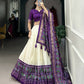Lorenvalley Offwhite and Purple Tussar Silk Patola Print Lehenga Choli | Swadesiicart