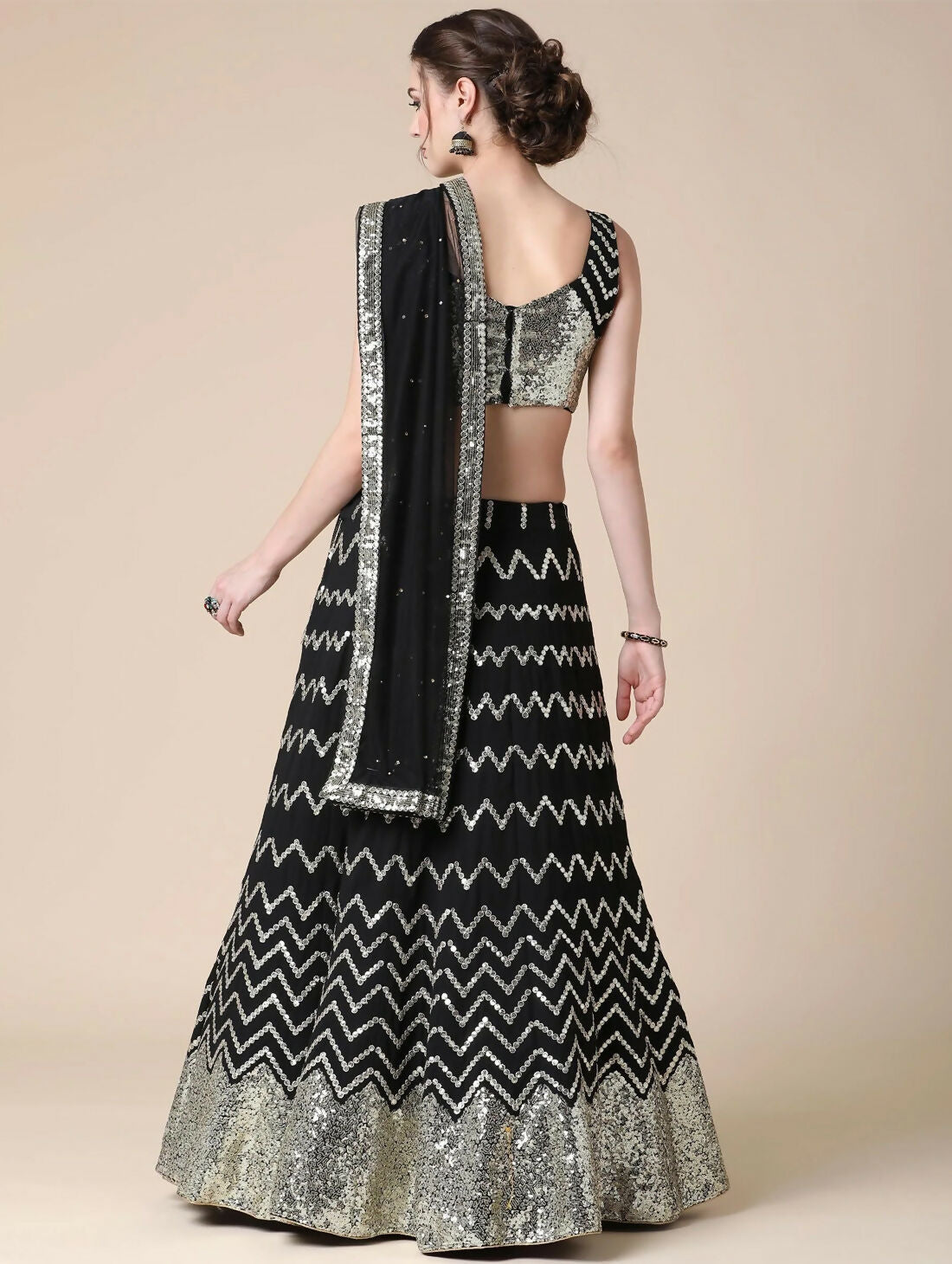 Jyoti Fashion Black Sequence with Thread Zari Embroidery Georgette Lehenga Choli with Dupatta | Swadesiicart