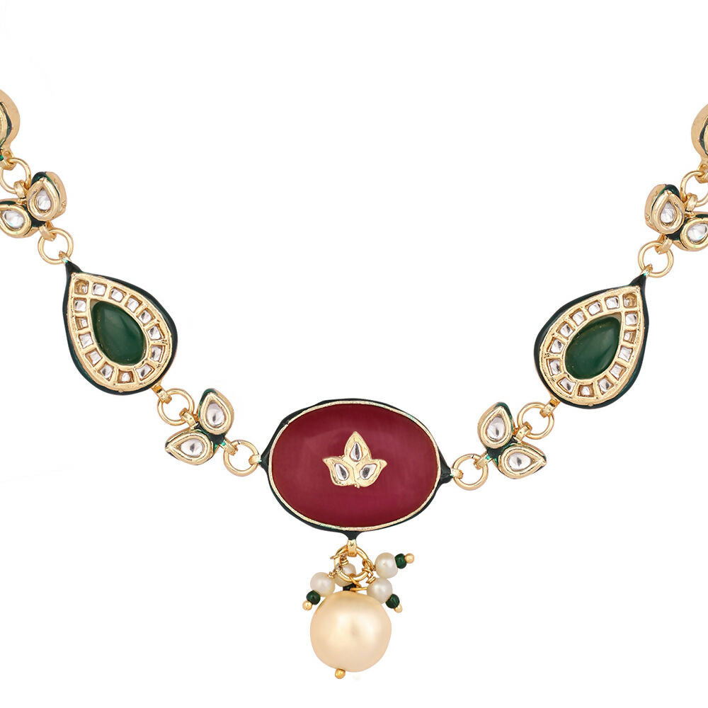 Nuyug 22K Gold Plated Radiant Sage Stone Kundan Necklace | Swadesiicart