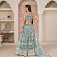 Aastha Fashion Ocean Blue Butterfly Net White Cotton Thread Work, Zari Work And Sandwich Sequence Work Embroidery Wedding Wear Lehenga Choli