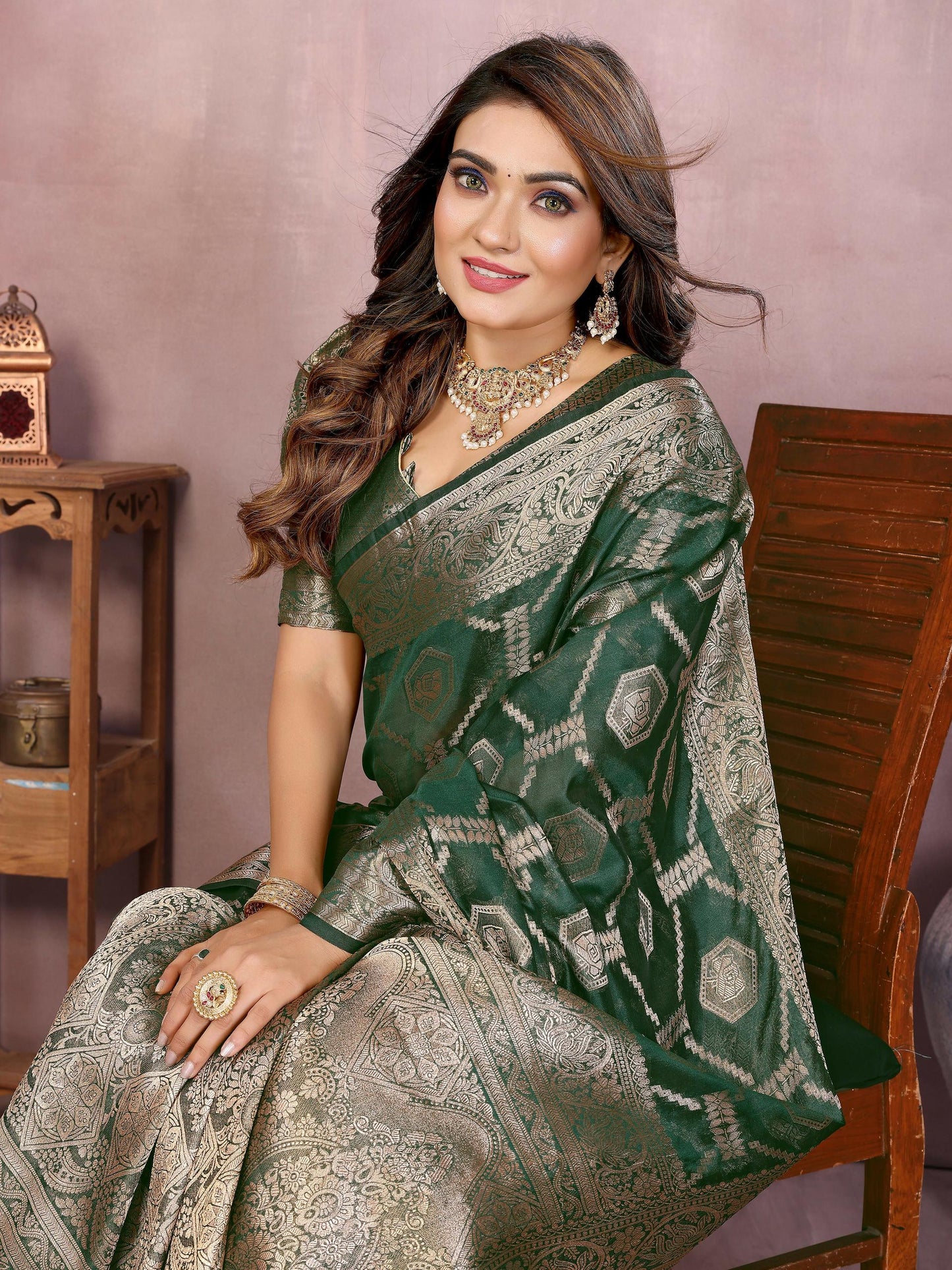 Aastha Fashion Green Soft Organza Silk Weaving Saree