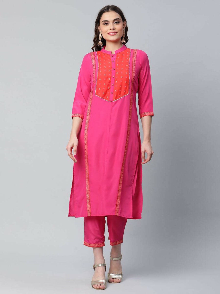 Ahalyaa Womens Pink Crepe Printed Kurta Pant Set | Swadesiicart