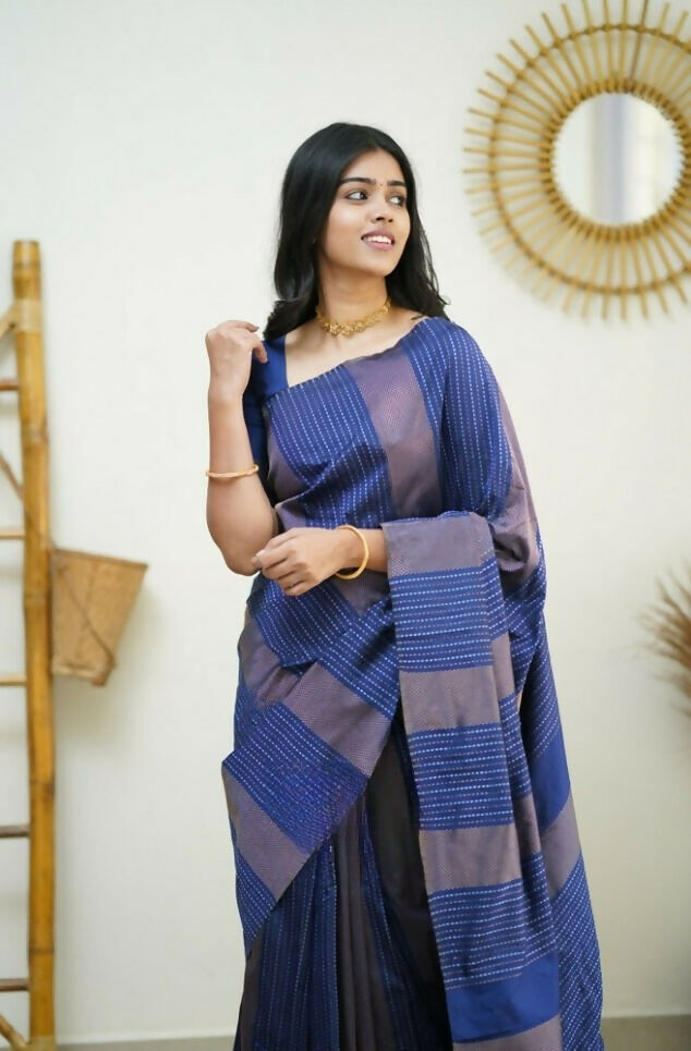 Partywear Designer Blue Banarasi Silk Fancy Saree - Starwalk | Swadesiicart