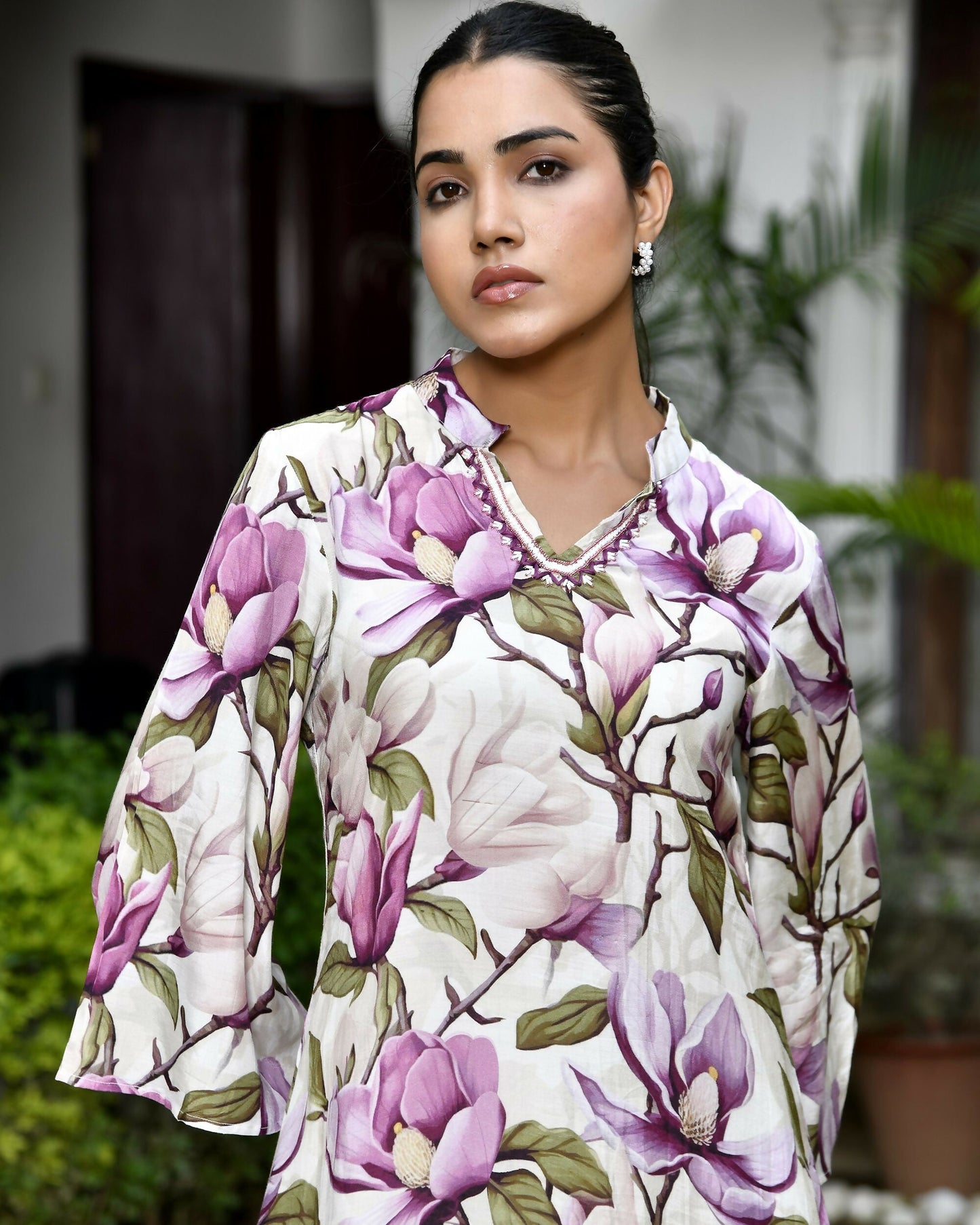 Vaasva Women's Cream Musline Viscose Digital Printed Cord Set - Swadesiicart