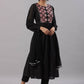 Juniper Women's Black Cotton Dobby Solid With Embroidery Flared Kurta Sets | Swadesiicart
