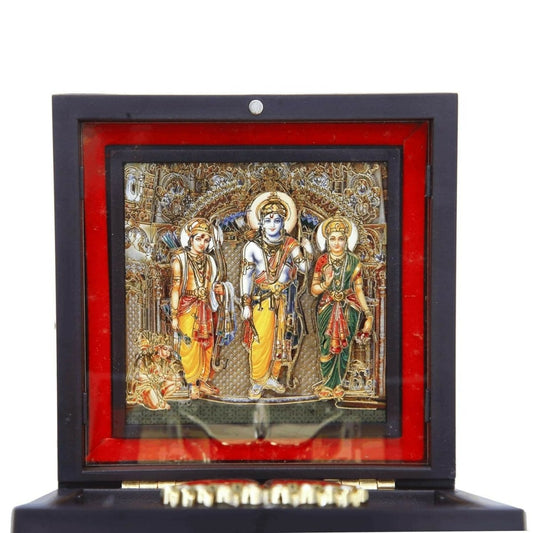 AncientlRam Darbar Pocket Temple Box With Charan Paduka Square Shaped, Gold-Polished - Swadesiicart