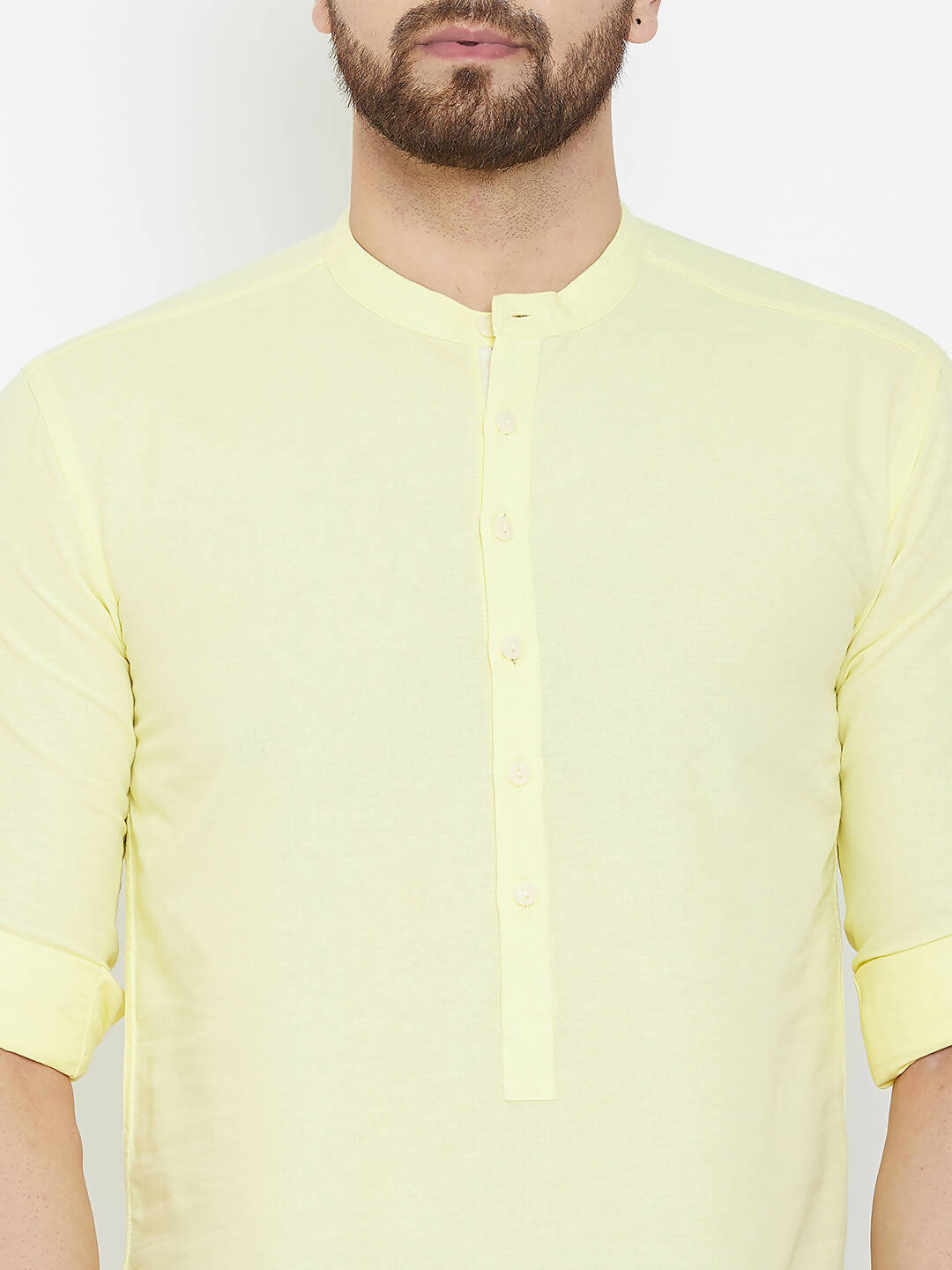 Even Apparels Yellow Color Band Collar Pure Cotton Men's Kurta | Swadesiicart