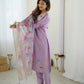 The52 Lavender Women's Gorgeous Embroidered work Viscose Gadhwal Fabric Straight Kurta, Pant and Dupatta Set - Swadesiicart