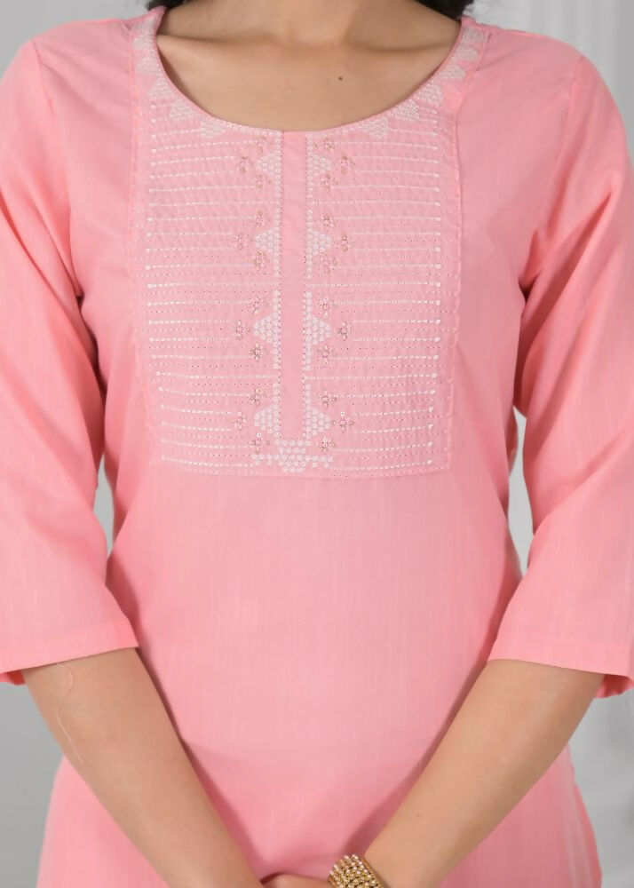 Ethnic Festive Wear Reyon Baby Pink Stitched Suit With Dupatta - Tanisha | Swadesiicart