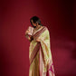 Joban Fashion Cream & Parrot Green Plain With Weaving Border Banarasi Silk Sarees | Swadesiicart