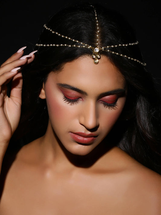 Gold-Polished Kundan Head Jewellery - Ruby Raang | Swadesiicart