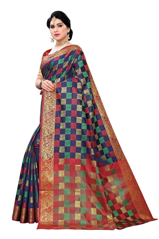 Vamika Banarasi Jaquard Navy Blue Designer Weaving Saree | Swadesiicart