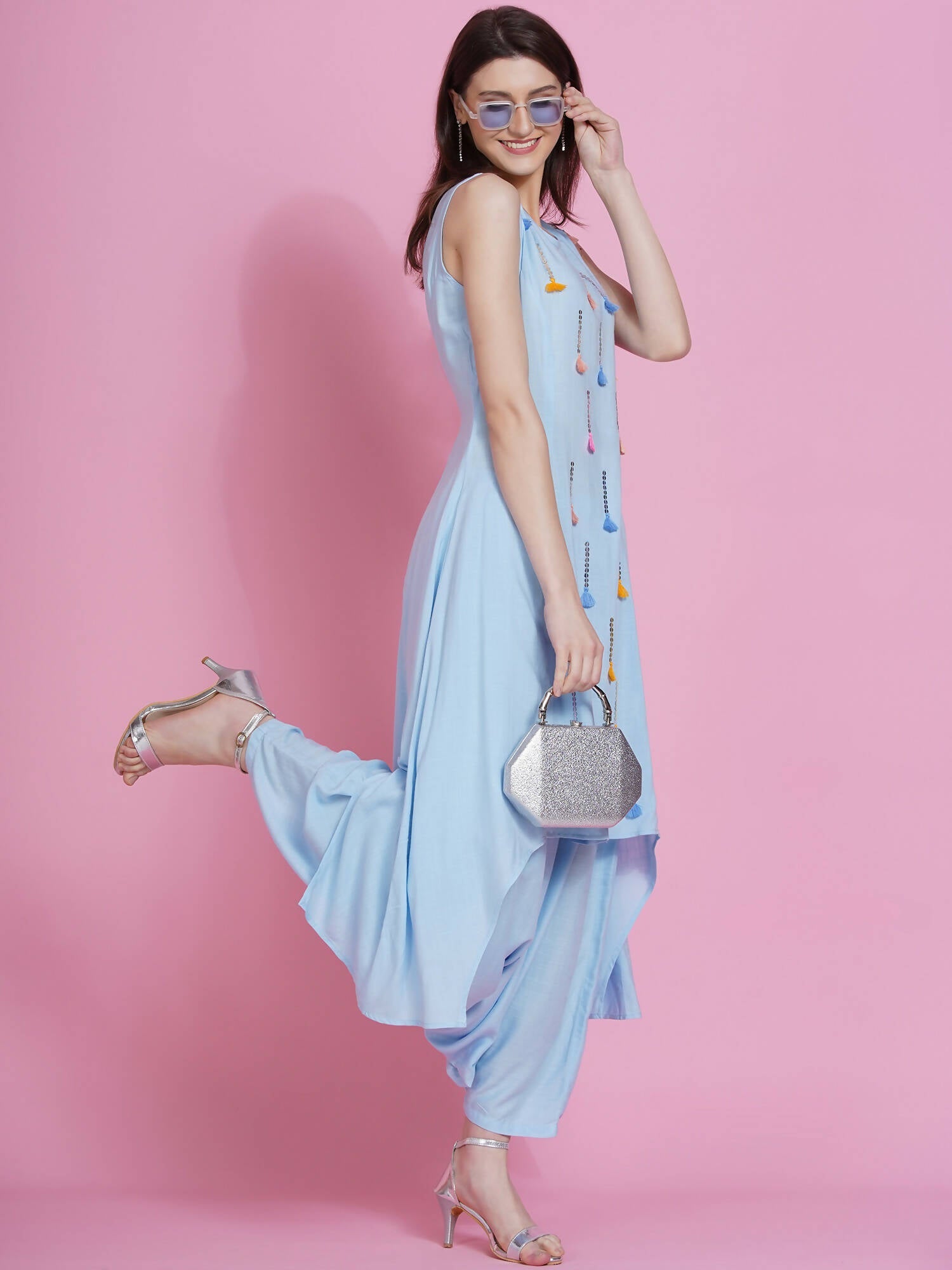 Women Republic Powder Blue Hand Embellished Kurta With Harem Pants | Swadesiicart