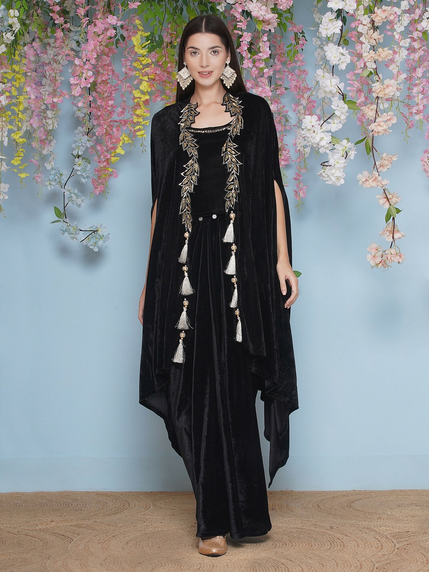 Joban Fashion Black Hand Embellished Cape with Inner and Skirt - Swadesiicart