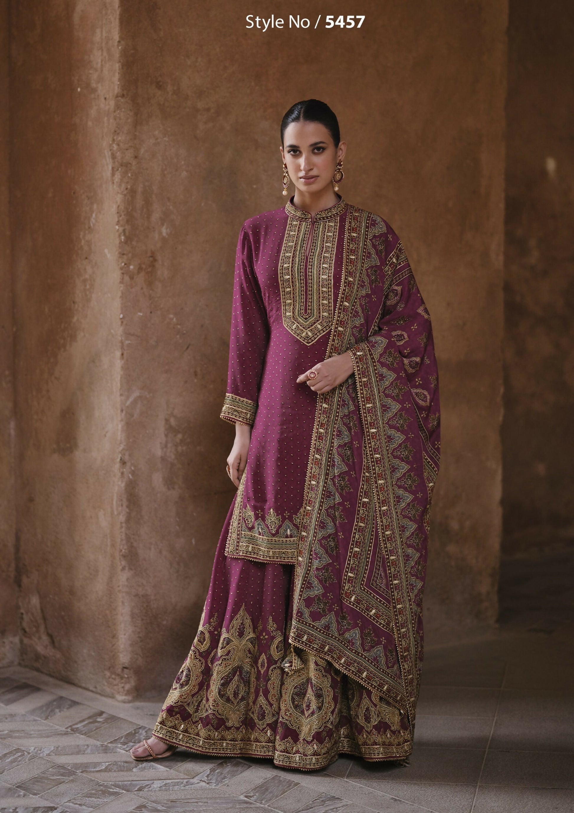 Anaita Purple Silk Readymade Palazzo Suit with Swarovski Work