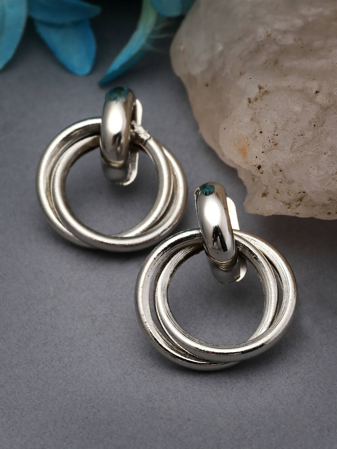 NVR Women's Western Silver Plated Circular Metal Hoop Earrings | Swadesiicart