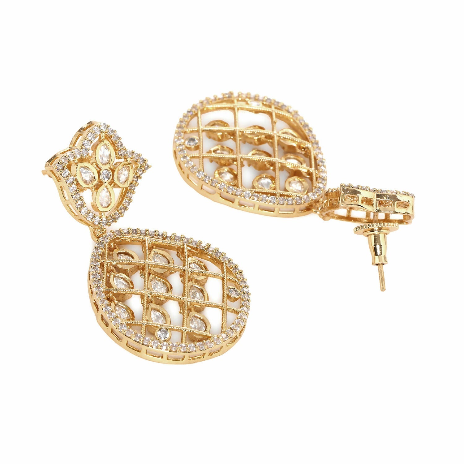 Jhallar Kundan and Diamond Dangler Earrings (Gold) - Ruby Raang - Swadesiicart
