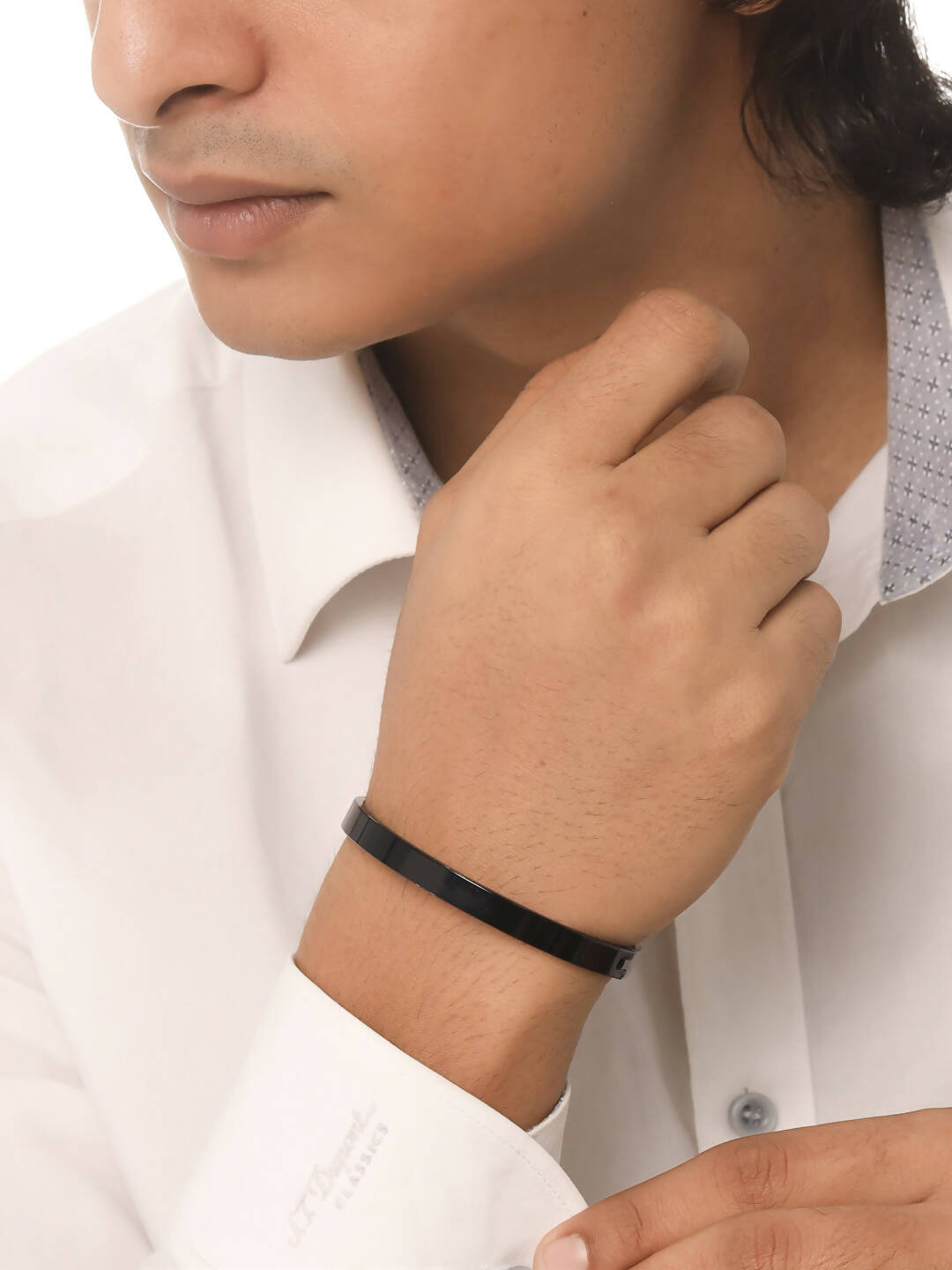 NVR Men's Black Metal Interlock Kada Bracelet - NR Retail-NVR