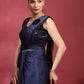 Blue Imported Crush Lycra Texture Pattern Ready to Wear Saree with stitched Blouse - Nirvana | Swadesiicart
