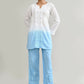 Joban Fashion Womens Cotton ChikanKari Sky Blue & White Cord set - Swadesiicart