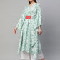 Ahalyaa Women Light Green Rayon Printed Flared Sleeve Kaftan Kurta | Swadesiicart