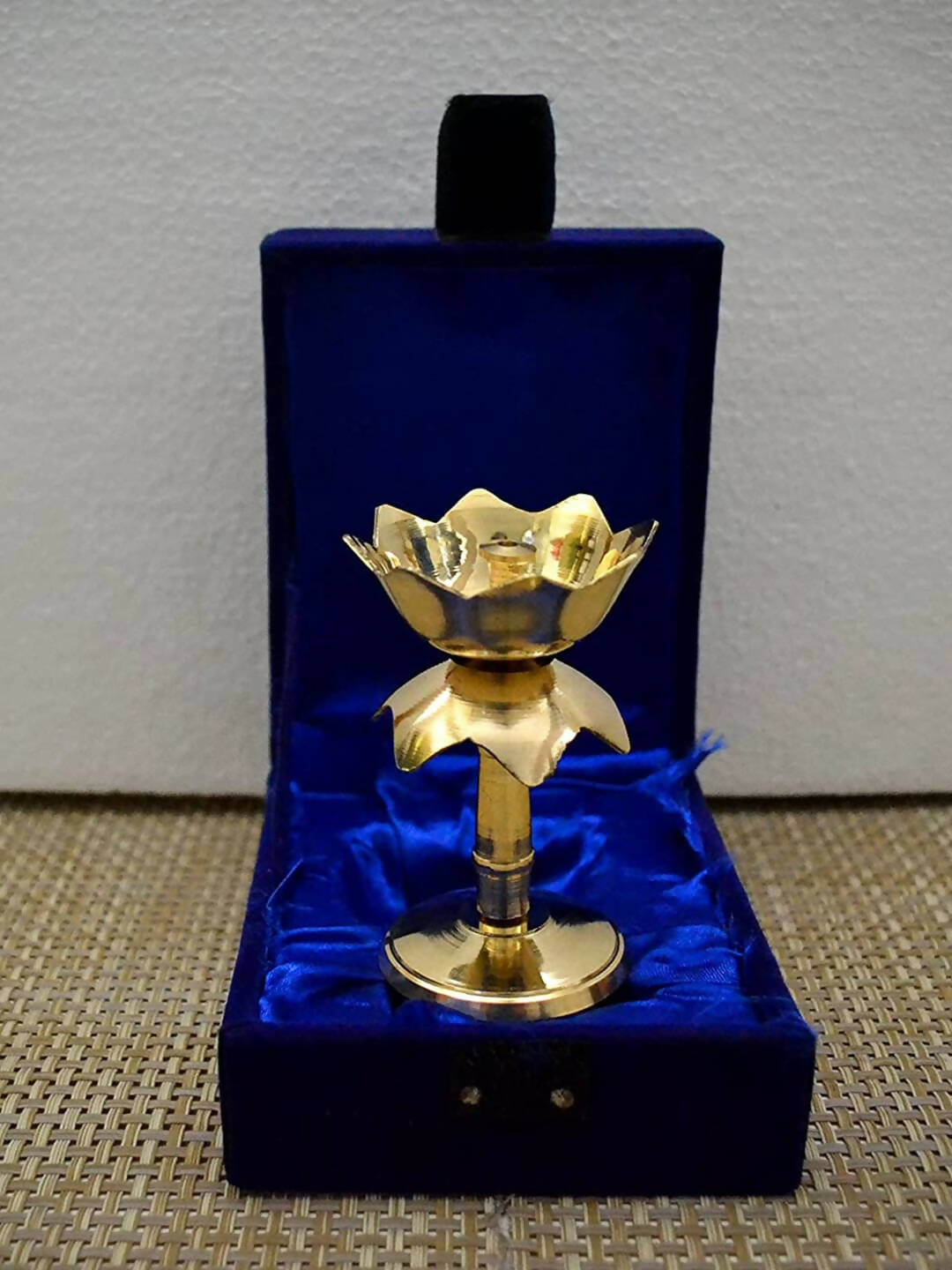 Craftvatika Gold Tone Brass Lotus Shape Pillar Diya Oil Lamp | Swadesiicart