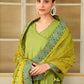 Pomcha Jaipur Green Saadgi Mehendi Green Mirror Work Angrakha Set | Swadesiicart