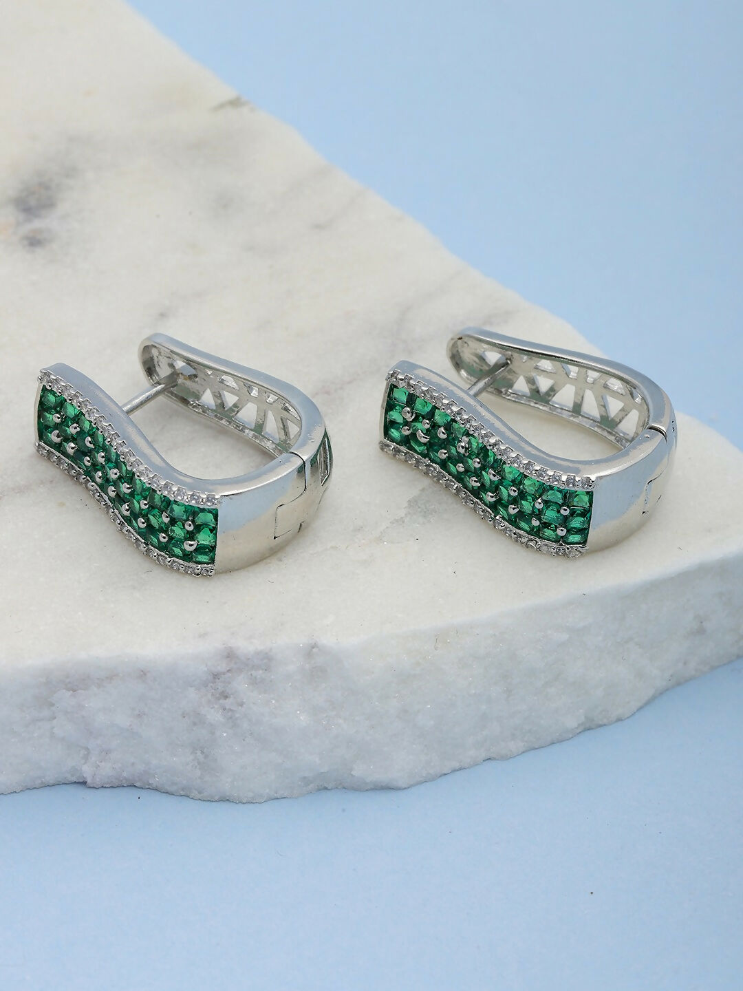 Green Hoops Earrings- Ruby Raang | Swadesiicart