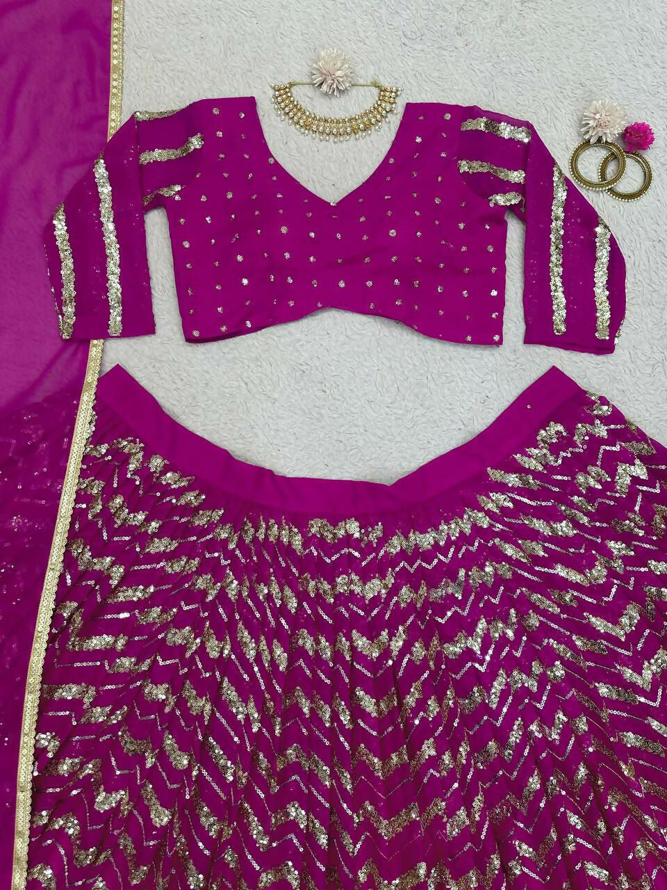 Jyoti Fashion Women's Wine Faux Georgette Sequins with Thread Embroidered Designer Lehenga Choli Set | Swadesiicart