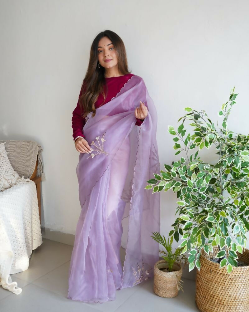 Vamsee Ena Lavender Organza Saree - Swadesiicart