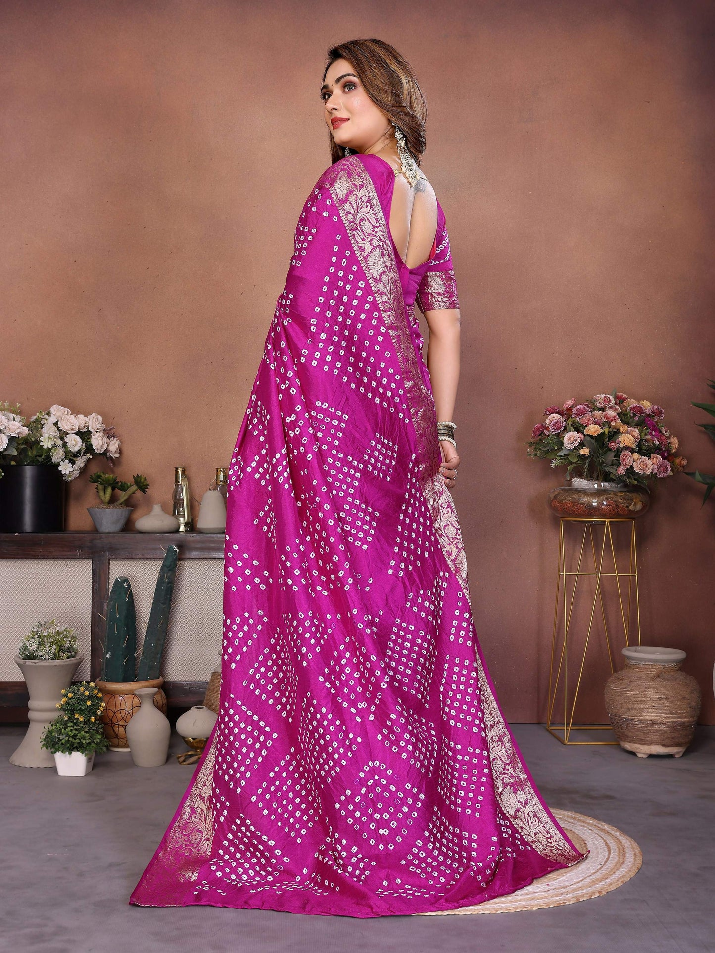 Aastha Fashion Magenta Pure Dola Silk Handmade Original Bandhej Saree