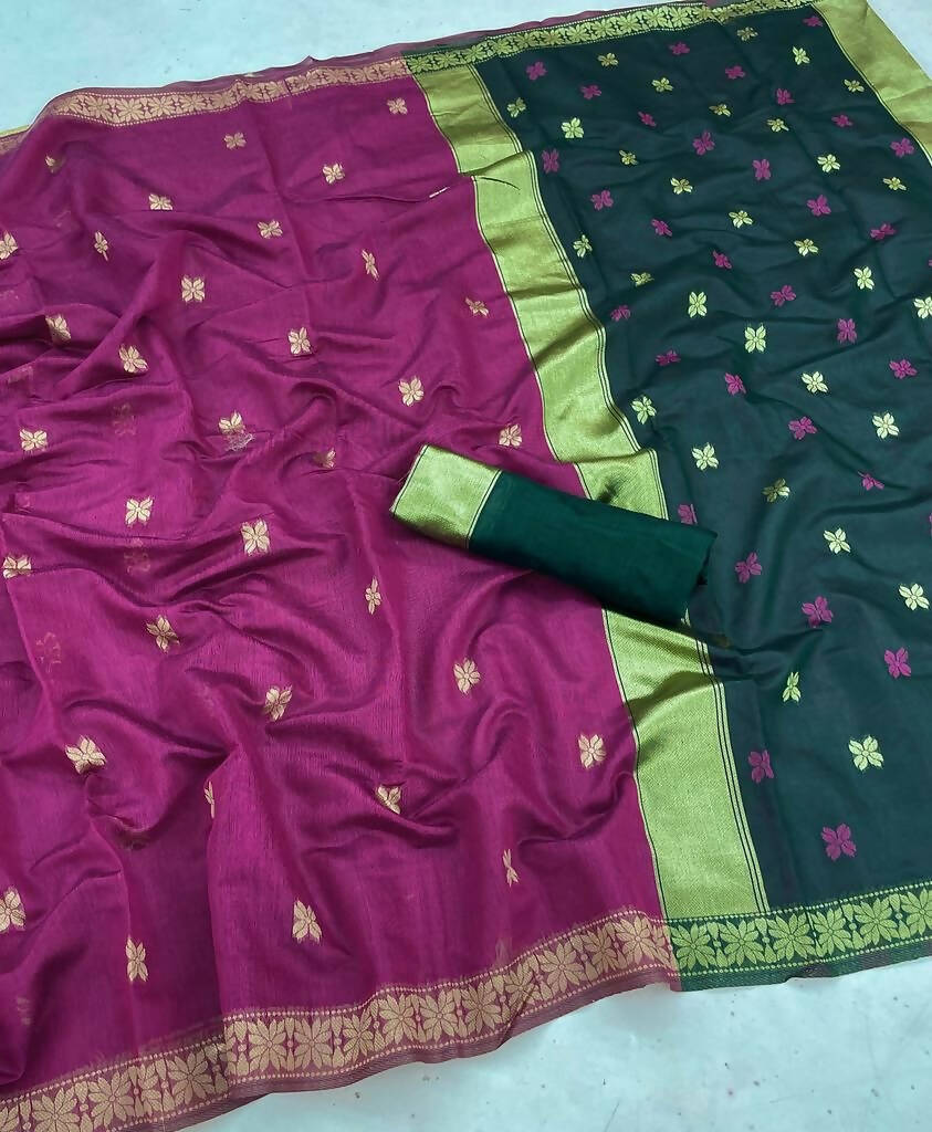 DEIANA'S Beautiful Designer Golden zari Soft Cotton Saree - Wine - Swadesiicart