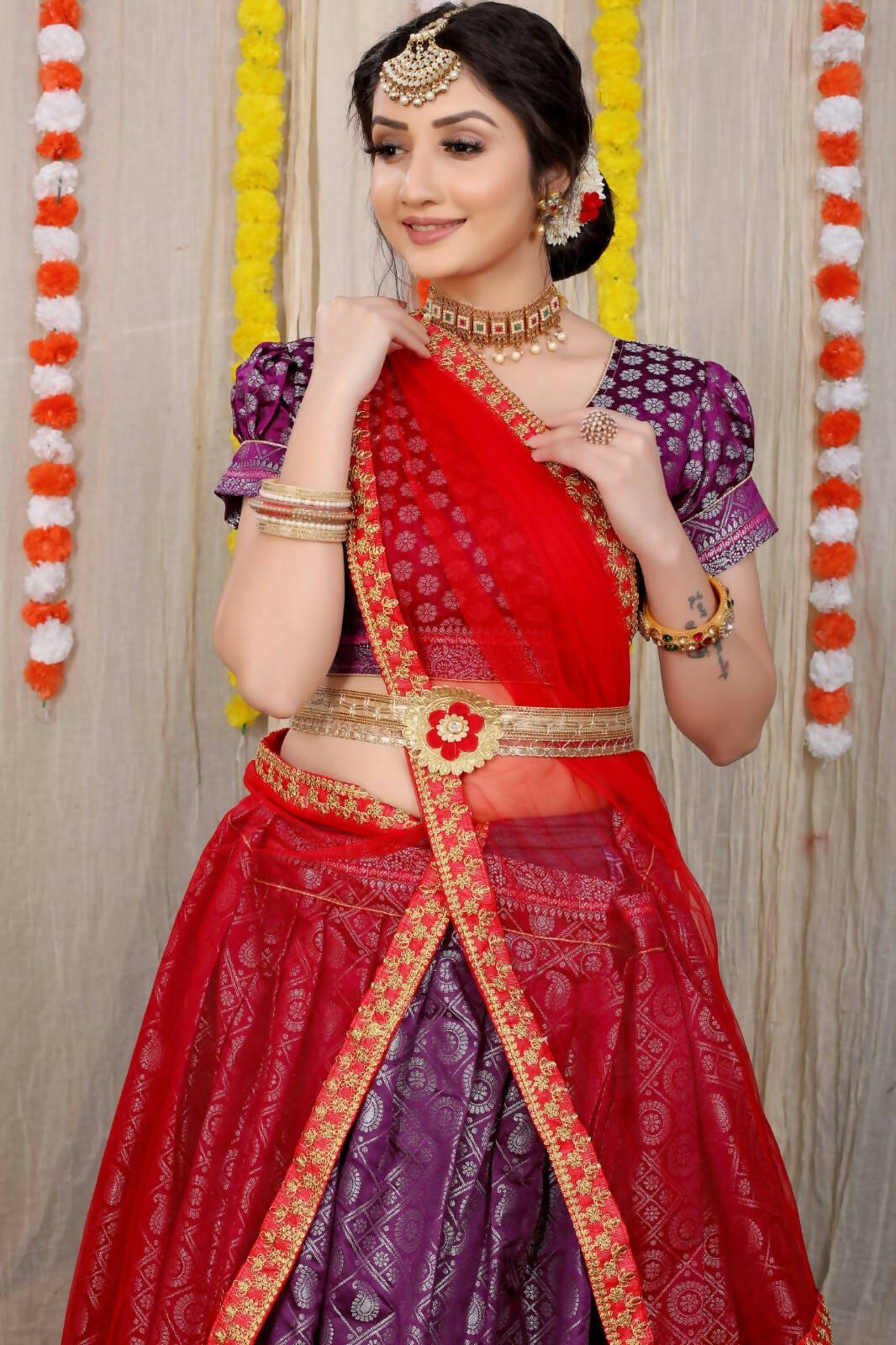 DEIANA'S Beautiful Pure Jari Silk Weaving Lehengha Choli - Wine | Swadesiicart