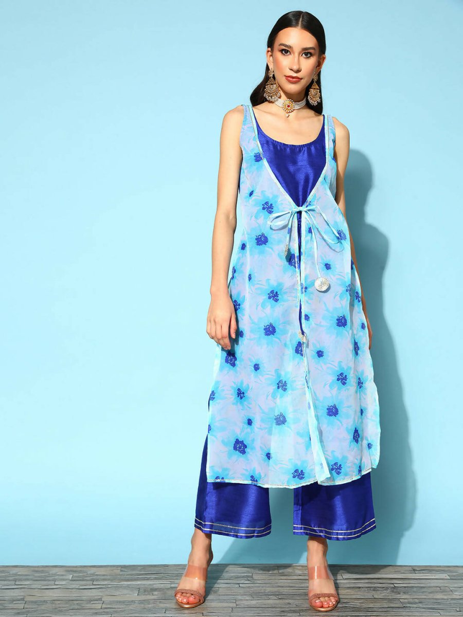 Ahalyaa Womens Royal Blue Poly Silk Printed Jumpsuit - Swadesiicart