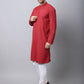 Even Apparels Maroon Cotton Checked Men's Kurta With Band Collar | Swadesiicart