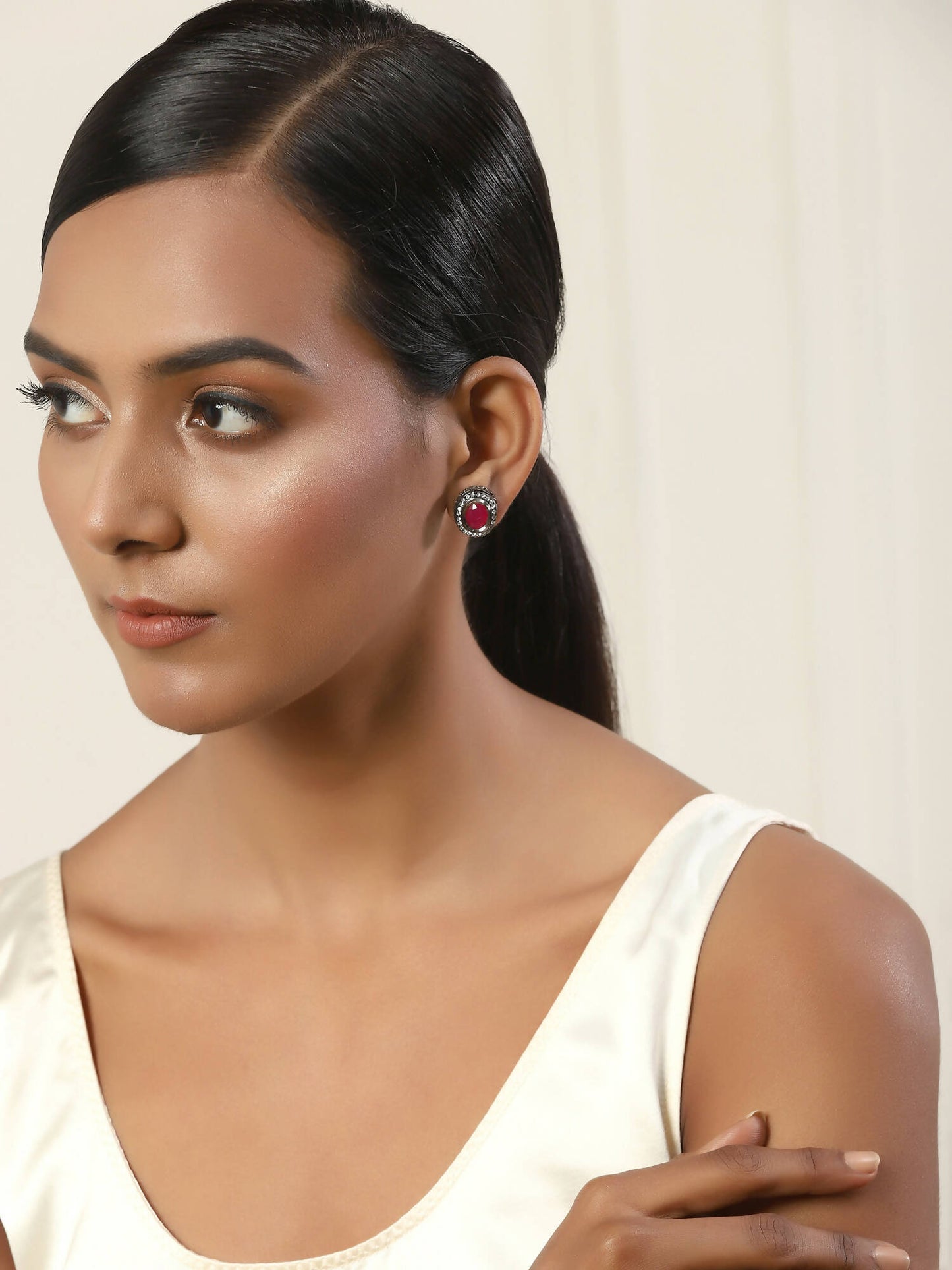 Pink Circular Studs Earrings - Ruby Raang - Swadesiicart