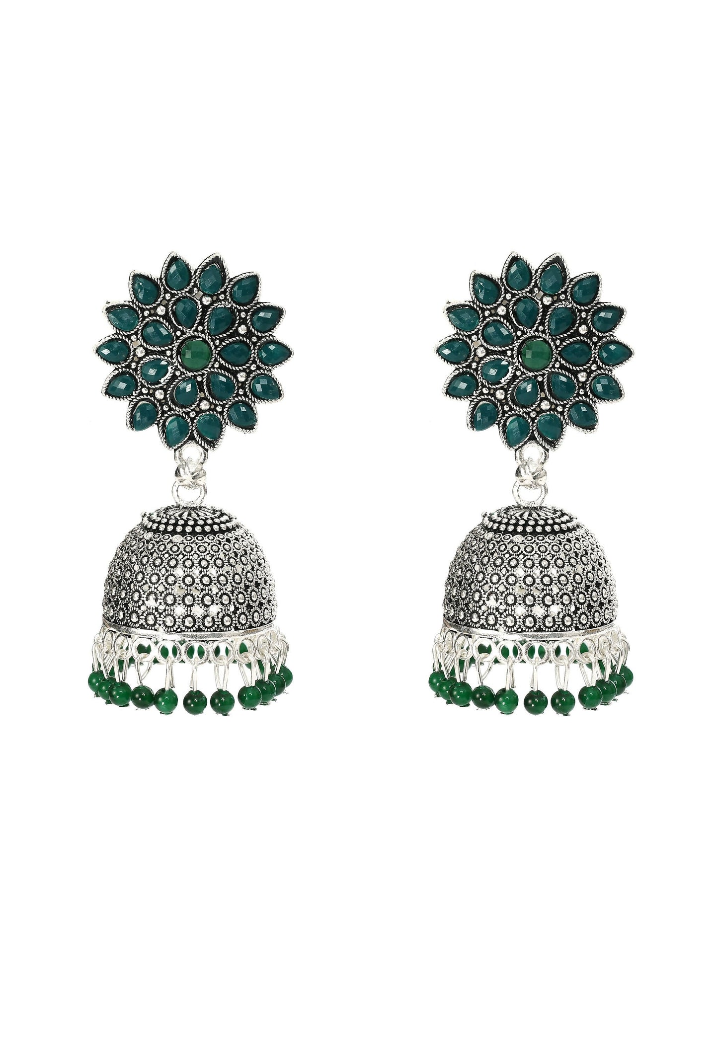 Mominos Fashion Joharkamal Kundan work Jhumka with Green Beads - Mominos Fashion