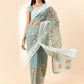 Blue Organza Floral Embroidered Saree with Unstitched Blouse Piece - Roozal