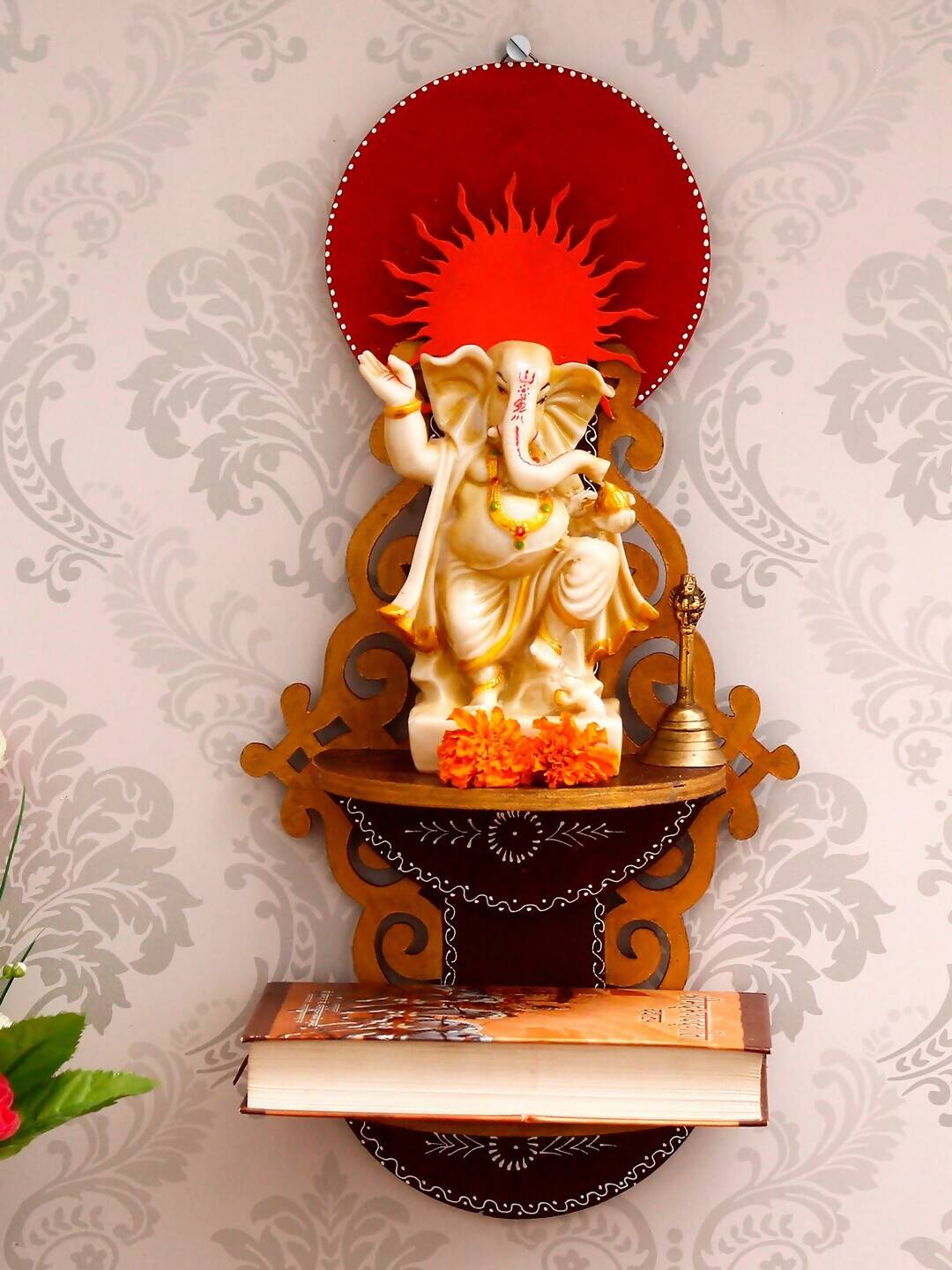 eCraftIndia Brown Textured Wooden Pooja Shelf | Swadesiicart